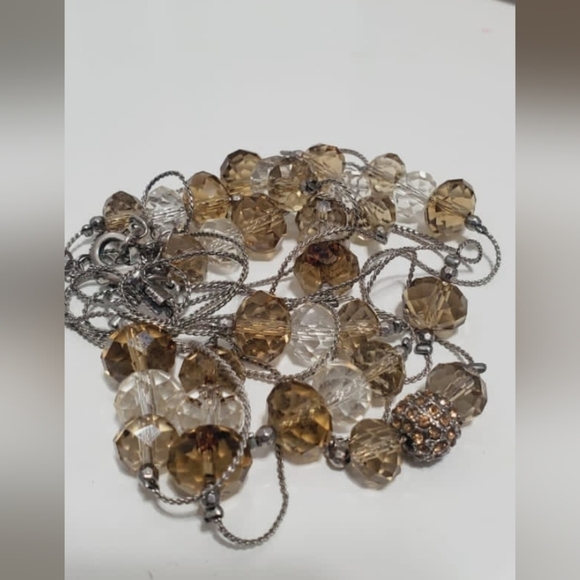 Two-strand Silver/Tan Crystal Bead Necklace. Extra Long 🌴 - Picture 4 of 10